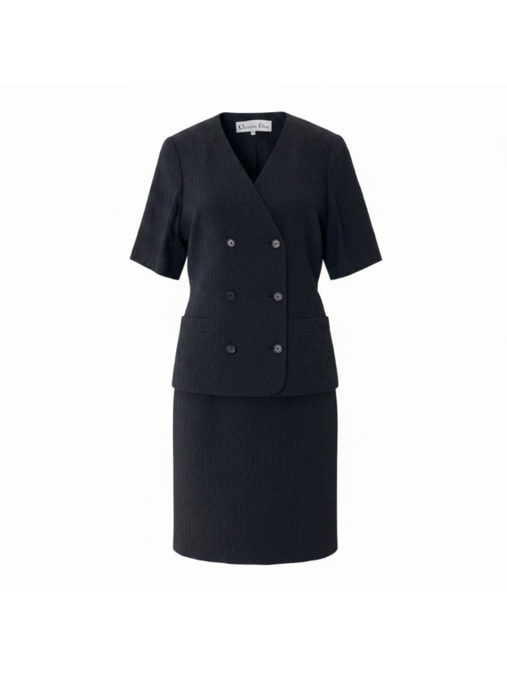 Dior Set Skirt Suit Collarless Short Sleeve Jacket Double Breasted 9 Black